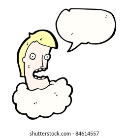 cartoon man's head floating on a cloud
