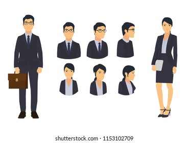 Cartoon of many face human with expressing emotions and cheerful character