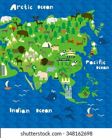 cartoon map of asia