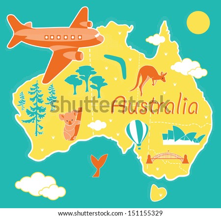 Cartoon Map Australia Stock Vector (Royalty Free) 151155329 - Shutterstock