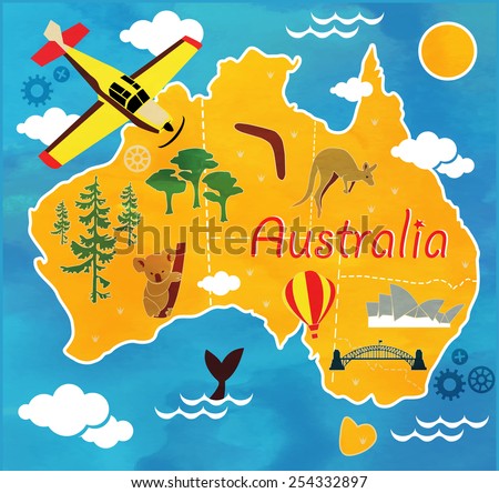 Cartoon Map Australia Stock Vector (Royalty Free) 254332897 - Shutterstock