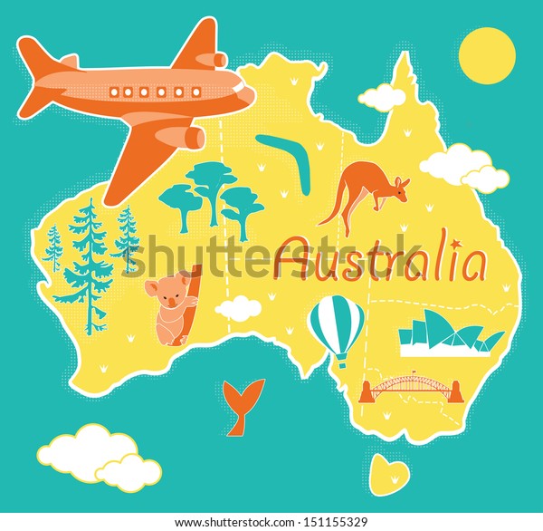 オーストラリアの漫画の地図 のベクター画像素材 ロイヤリティフリー