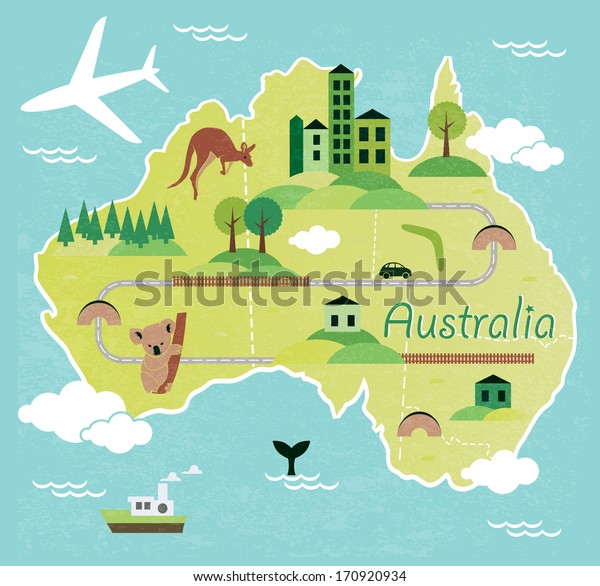 Cartoon map of Australia\
