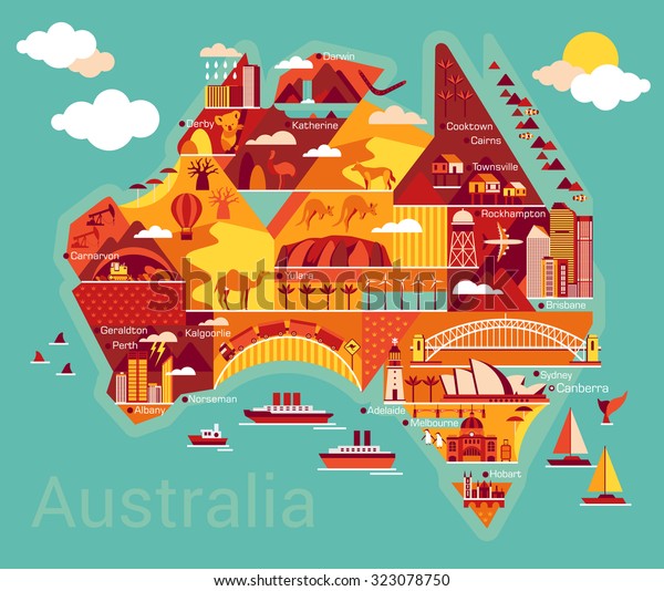 Cartoon Map Australia Stock Vector (Royalty Free) 323078750