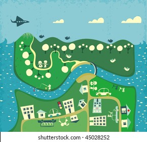 Vektor Stok Cartoon Map City (Tanpa Royalti) 45028252 | Shutterstock