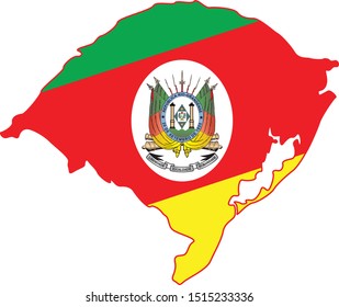 Cartoon map with flag of the brazilian state of Rio Grande do Sul