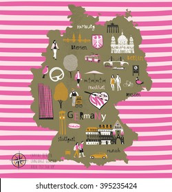 Cartoon Map Of Germany With Legend Icons