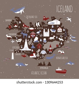 Vector Stylized Map Iceland Travel Illustration Stock Vector (Royalty ...