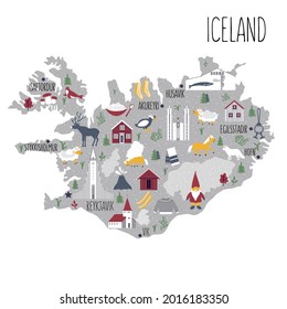 Cartoon Map Iceland Nordic Country Geographic Stock Vector (Royalty ...