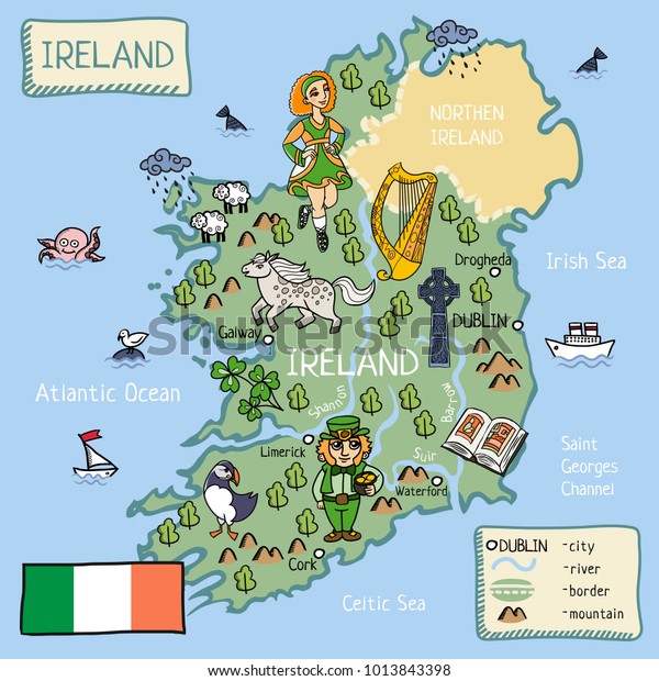 Cartoon Map Ireland Stock Vector (Royalty Free) 1013843398