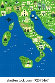 cartoon map of italy