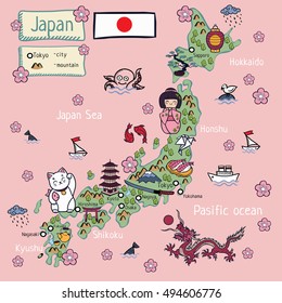 cartoon map of Japan