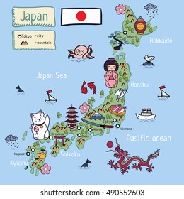 Cartoon map of Japan. All object isolated.