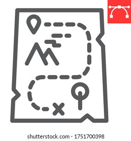 Cartoon map line icon, video games and treasure, adventure game sign vector graphics, editable stroke linear icon, eps 10