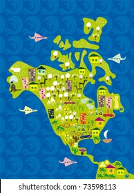 cartoon map of north america