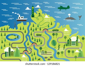 Cartoon Map Pattern