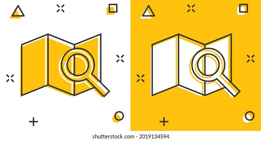 Cartoon map pin icon in comic style. Location gps illustration pictogram. Destination sign splash business concept.