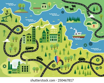 Cartoon Map With River