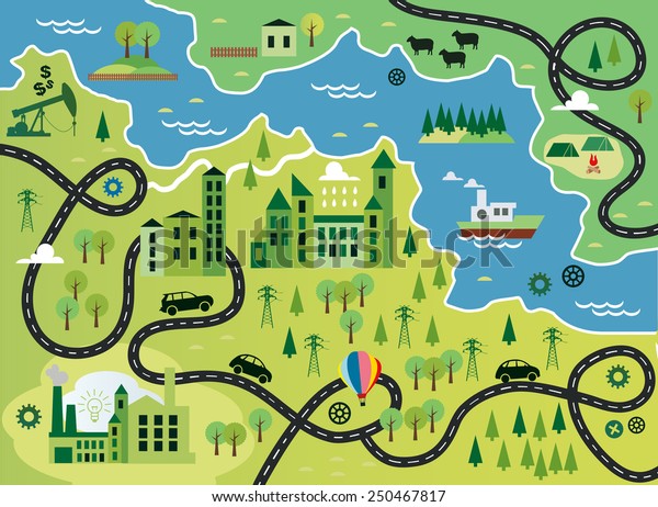 Cartoon map with\
river