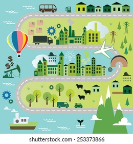 Cartoon map with road