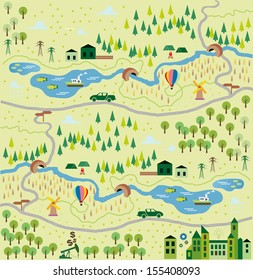 Cartoon map seamless pattern