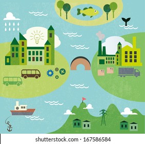 Cartoon map seamless pattern with islands