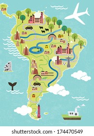 Cartoon map of South America