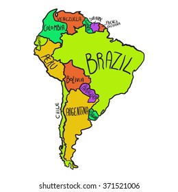 Cartoon map of South America