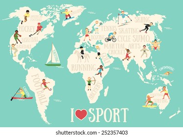 Cartoon map with sportsmen