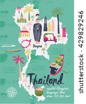 Cartoon Map of Thailand. Print Design