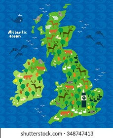 Cartoon Map Of The Uk With Animals