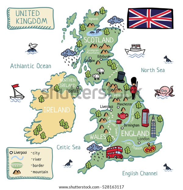イギリスの漫画の地図 北アイルランド イングランド スコットランド ウェルズ のベクター画像素材 ロイヤリティフリー