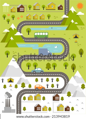 cartoon map of winter and summer town