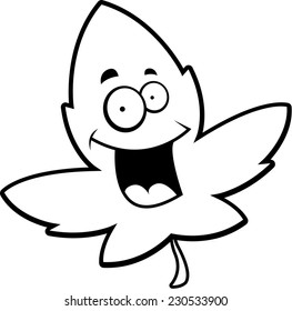 A cartoon maple leaf smiling and happy.