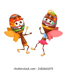 Cartoon maracas fairy characters, isolated vector mexican musical instruments personages with wings holding wand and dancing. Fiesta party celebration, maraca music play, school classes for kids