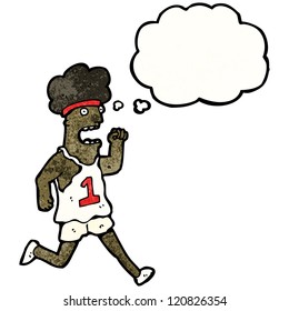 cartoon marathon runner with thought bubble