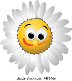 Cartoon marguerite with crazy smile