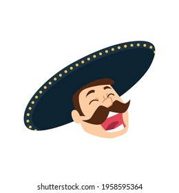 Cartoon of a mariachi face with mustache - Vector