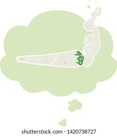 cartoon marijuana joint with thought bubble in retro style