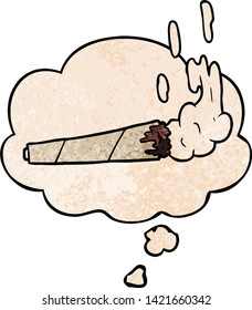 cartoon marijuana joint with thought bubble in grunge texture style