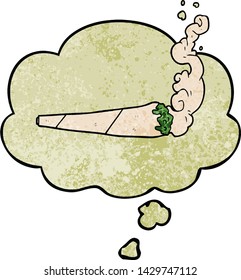 caricatura de marihuana articulada con burbuja de pensamiento al estilo de textura gruesa