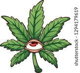 Cartoon marijuana leaf with red eye. Vector clip art illustration with simple gradients. All in a single layer. 