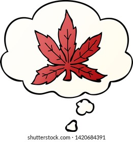 cartoon marijuana leaf with thought bubble in smooth gradient style