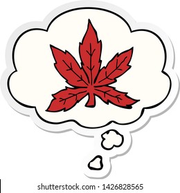 cartoon marijuana leaf with thought bubble as a printed sticker
