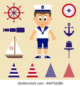 cartoon marine icons and marine boy