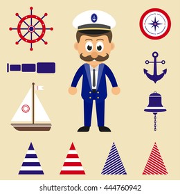 cartoon marine icons and marine captain