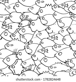 Cartoon marine outline fishes seamless pattern