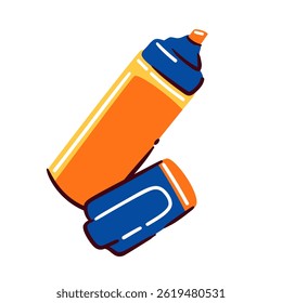Cartoon marker art tool drawn in doodle style with cap for bold lines, coloring, and creative projects. Vector illustration of cartoon marker sticker for artists and students.