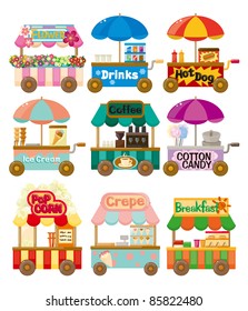 Cartoon market store car icon collection