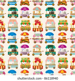 cartoon market store car seamless pattern